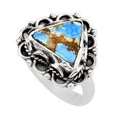 5.06cts solitaire natural golden hills turquoise 925 silver ring size 8 y75676
