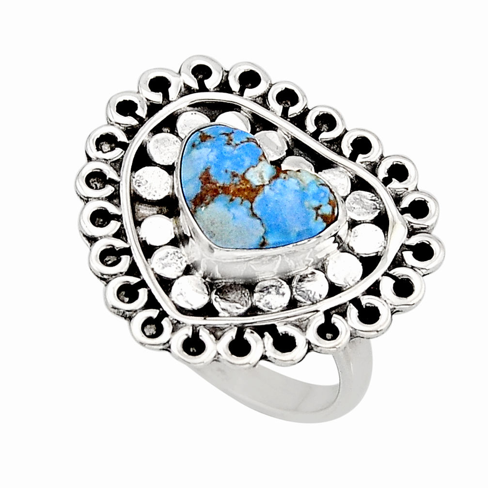 4.70cts solitaire natural golden hills turquoise 925 silver ring size 9 y75705