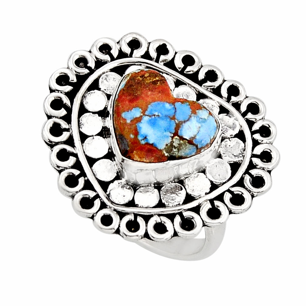 5.33cts solitaire natural golden hills turquoise heart silver ring size 8 y75703