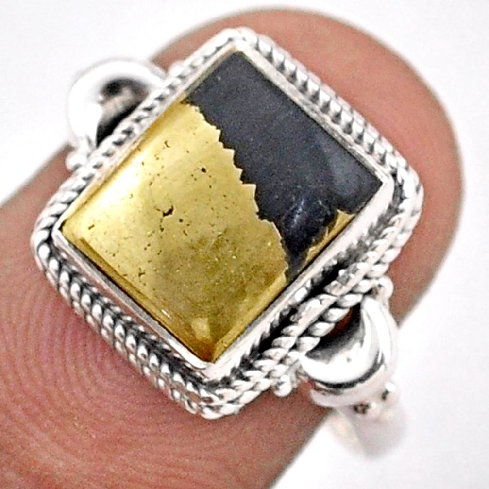 4.22cts solitaire natural golden pyrite in magnetite silver ring size 7 t87737