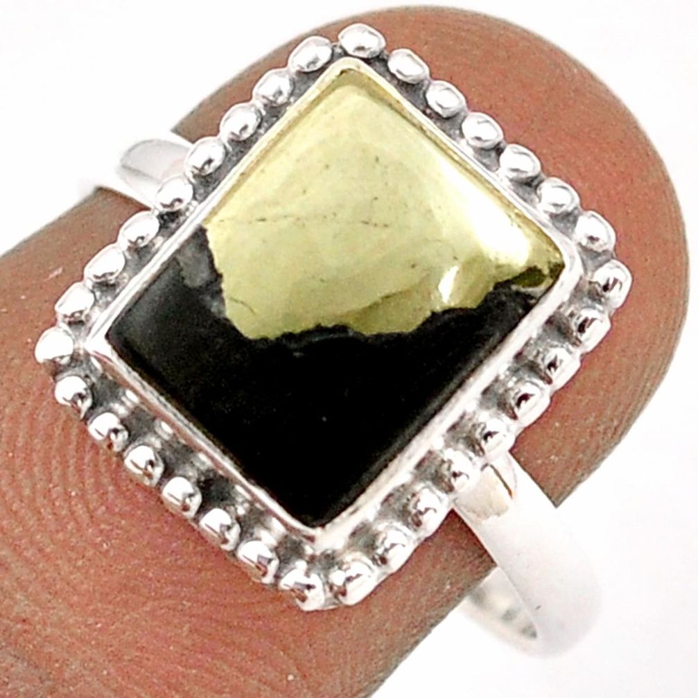 4.30cts solitaire natural golden pyrite in magnetite silver ring size 8 t87548