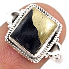 4.22cts solitaire natural golden pyrite in magnetite silver ring size 8 t87713