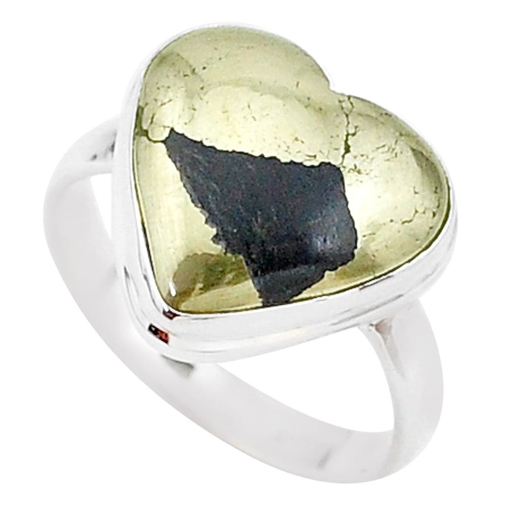 9.99cts solitaire natural golden pyrite in magnetite silver ring size 9 t15632