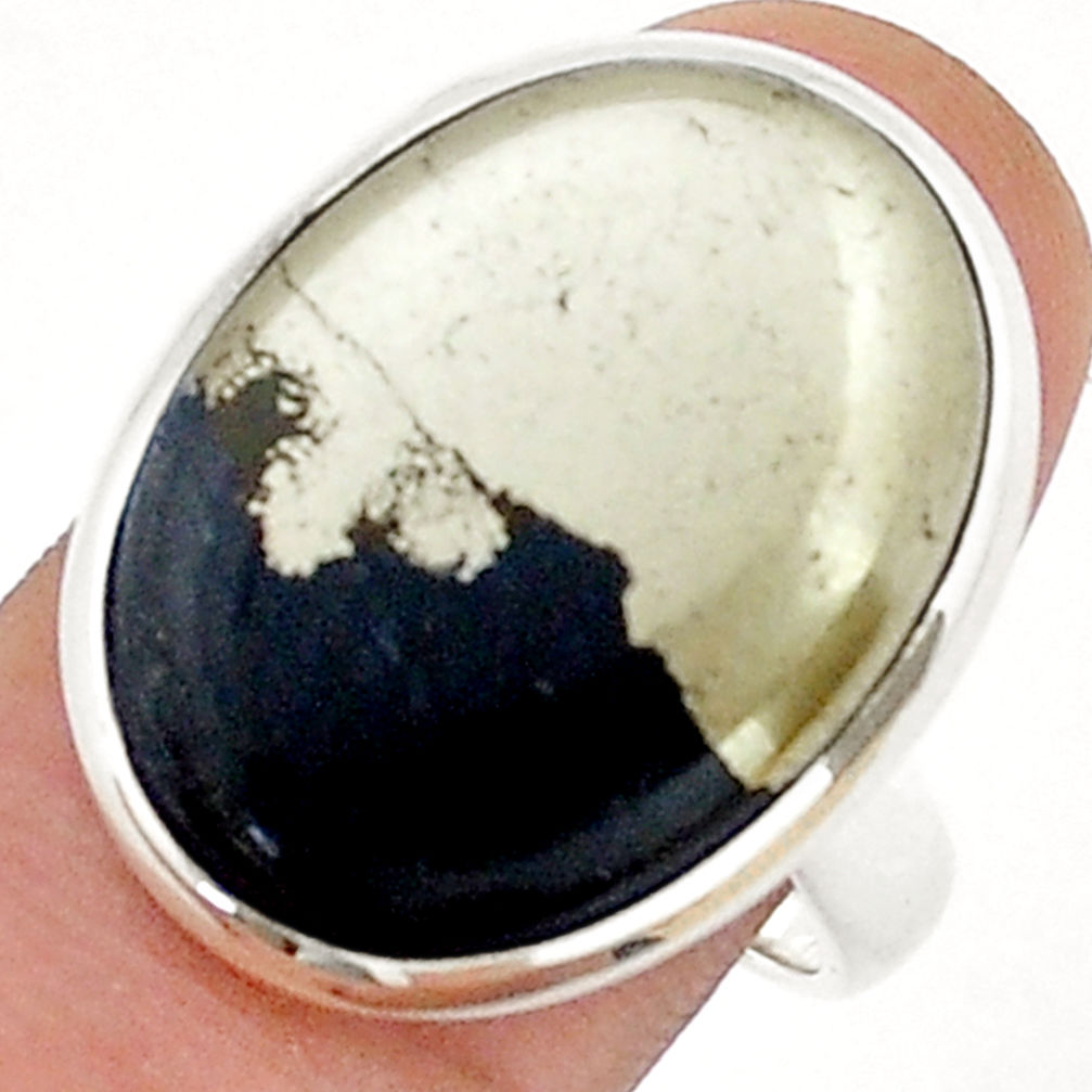 18.46cts solitaire natural golden pyrite in magnetite silver ring size 9 u85207
