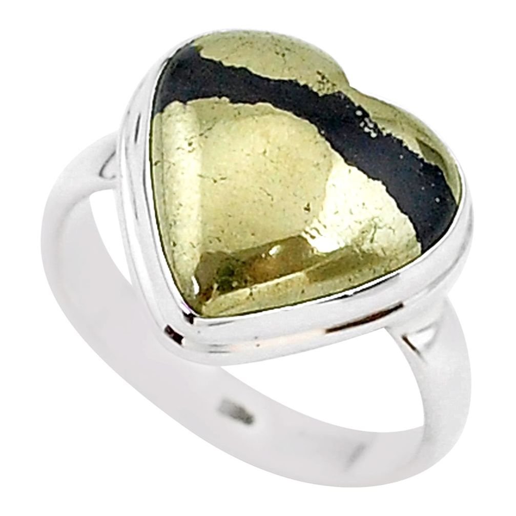 9.99cts solitaire natural golden pyrite in magnetite silver ring size 8.5 t15633