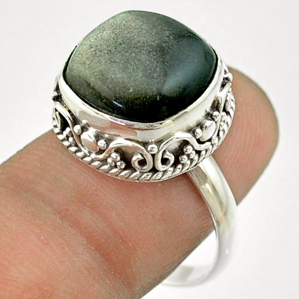 6.83cts solitaire natural golden sheen black obsidian silver ring size 8 t55875