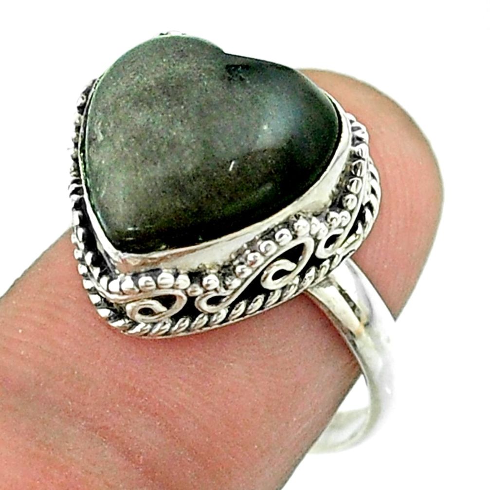 6.50cts solitaire natural golden sheen black obsidian silver ring size 8 t55912