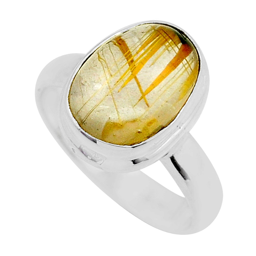 5.62cts solitaire natural golden star rutilated quartz silver ring size 6 y33927