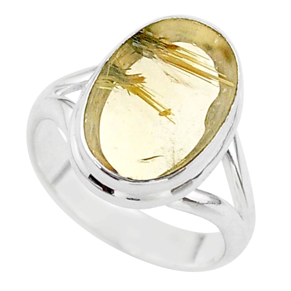 6.53cts solitaire natural golden star rutilated quartz silver ring size 7 t39503