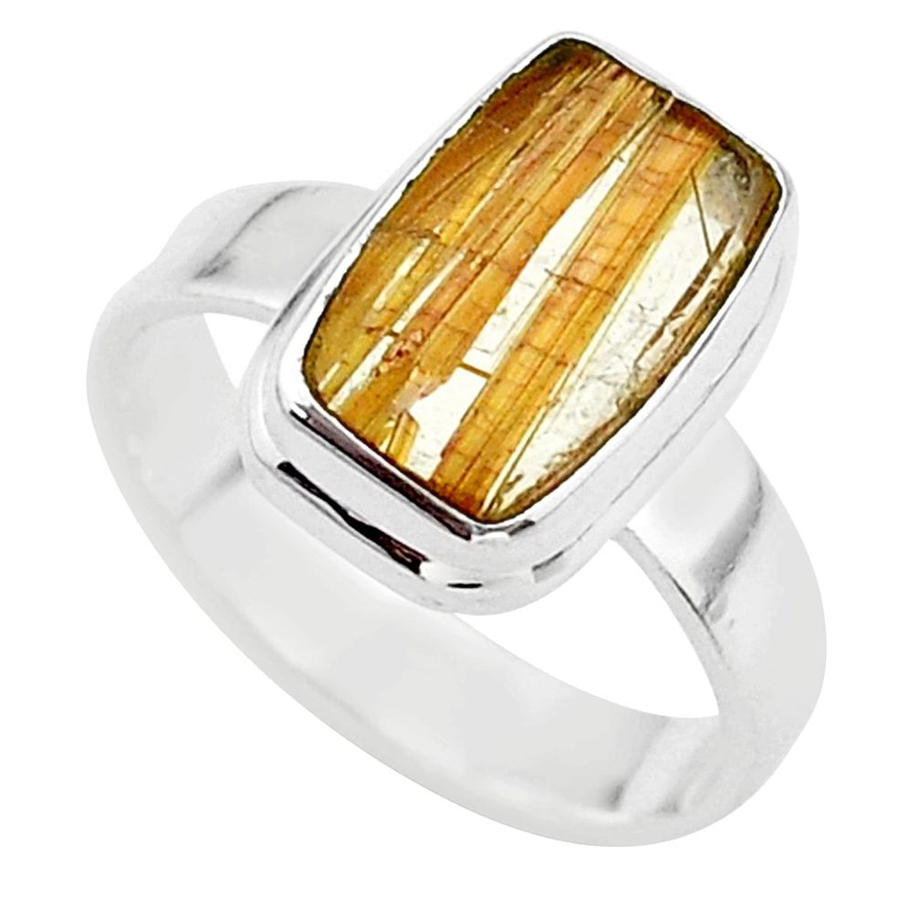 4.93cts solitaire natural golden star rutilated quartz silver ring size 7 t39510