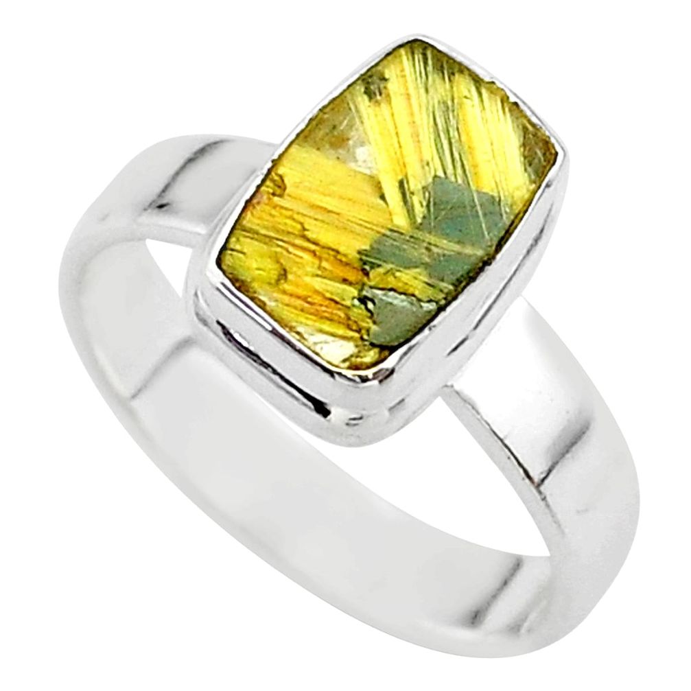 3.62cts solitaire natural golden star rutilated quartz silver ring size 8 t39501