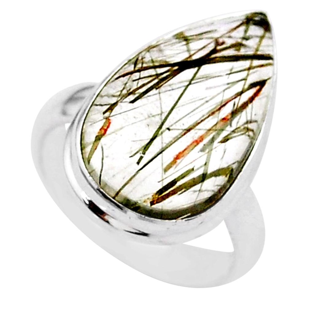 9.18cts solitaire natural golden tourmaline rutile 925 silver ring size 6 t27632