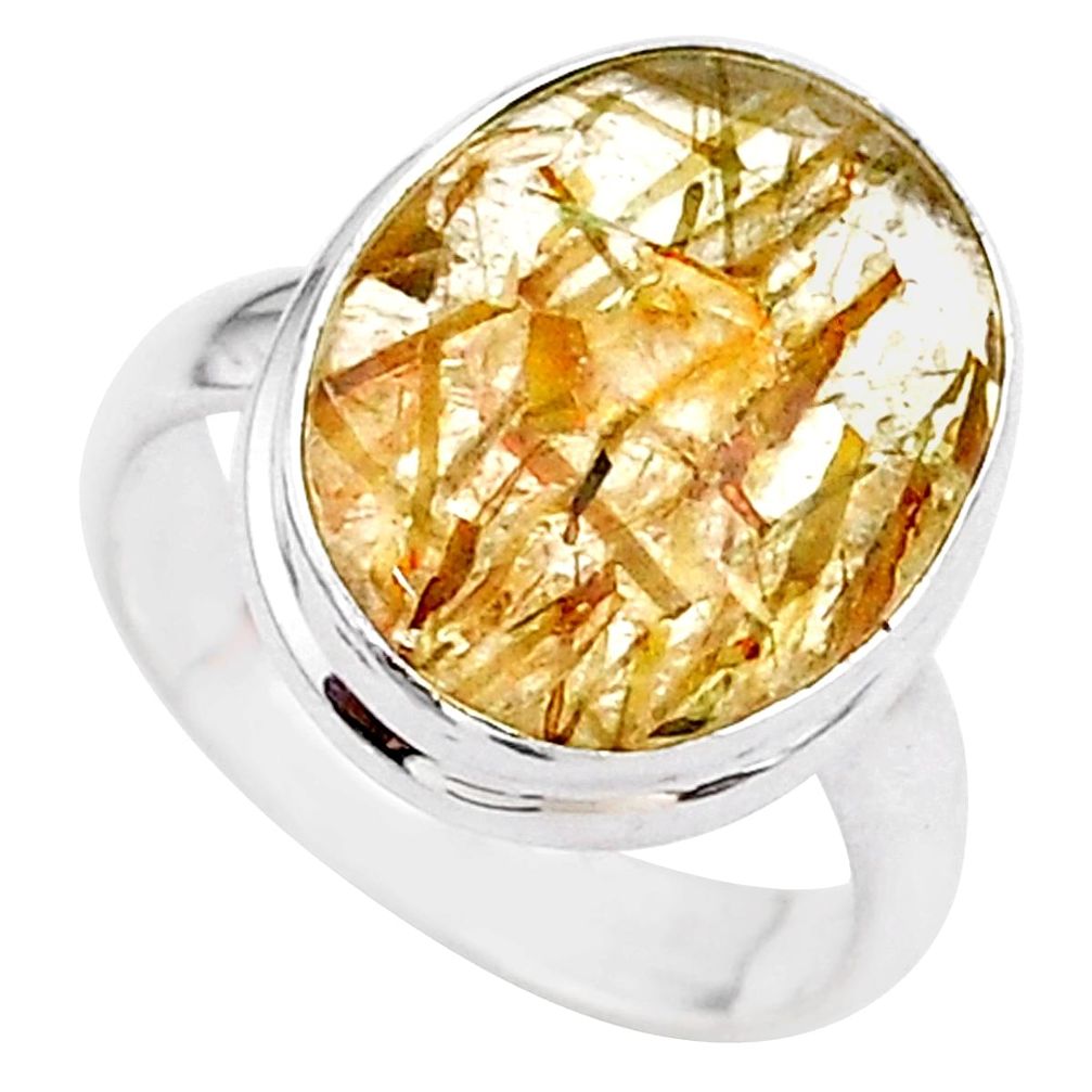 7.63cts solitaire natural golden tourmaline rutile 925 silver ring size 6 t27635