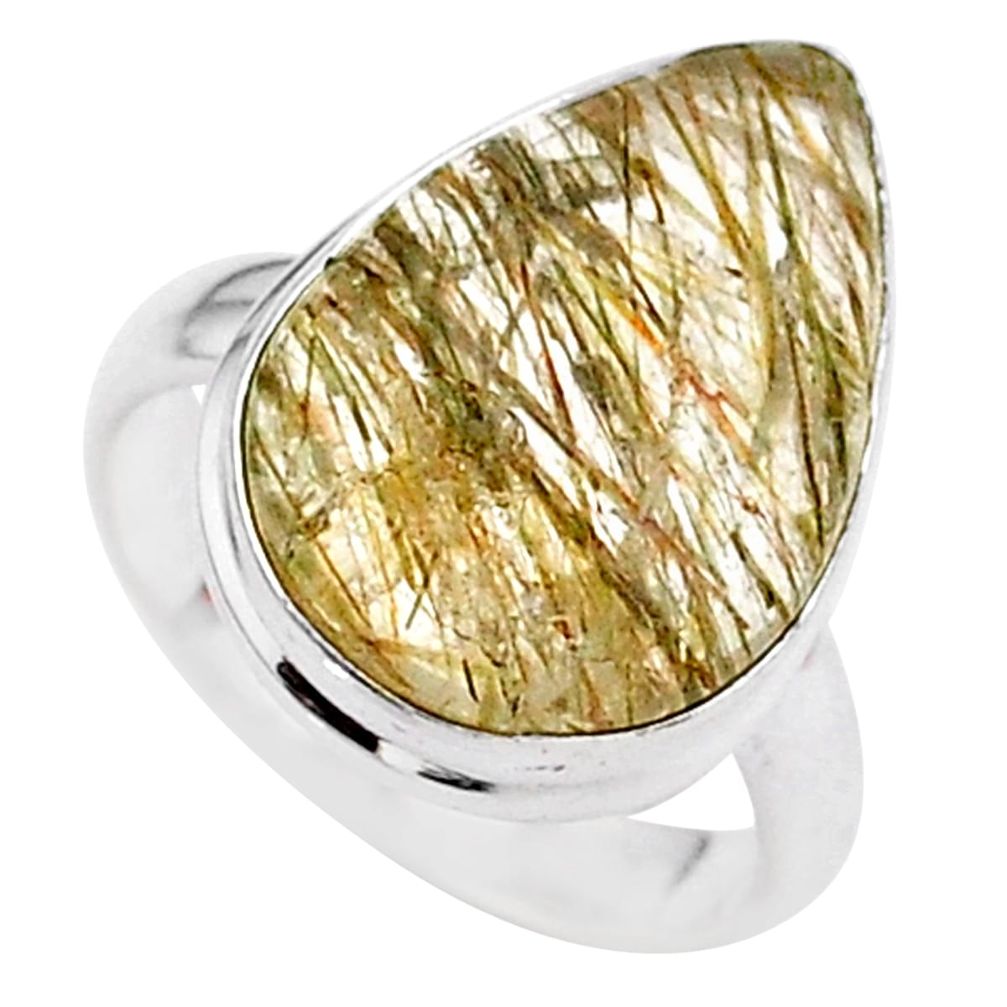 8.33cts solitaire natural golden tourmaline rutile 925 silver ring size 6 t27638