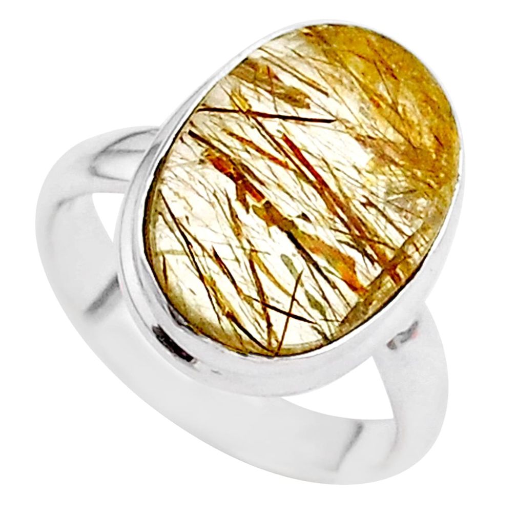 7.26cts solitaire natural golden tourmaline rutile 925 silver ring size 6 t27640