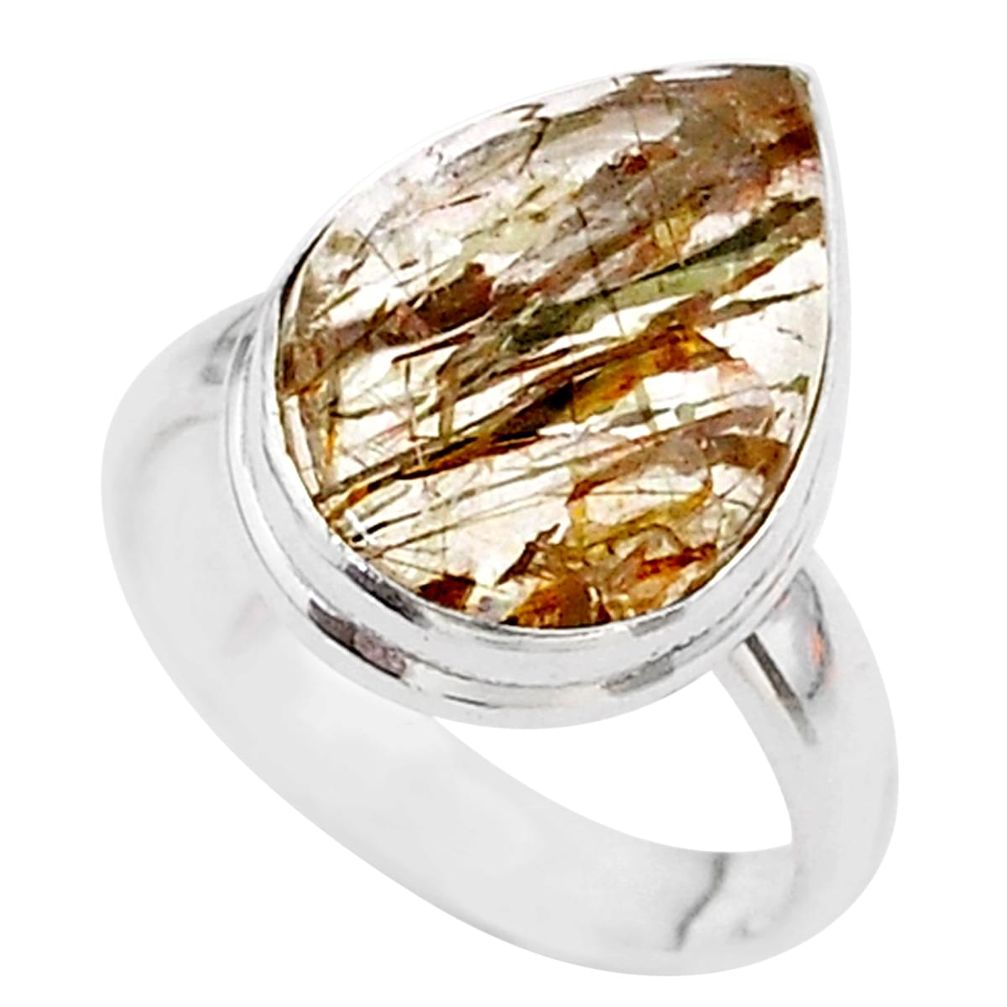 8.06cts solitaire natural golden tourmaline rutile 925 silver ring size 6 t27642