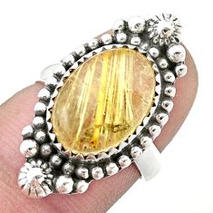 6.67cts solitaire natural golden tourmaline rutile 925 silver ring size 6 u39439