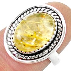 6.68cts solitaire natural golden tourmaline rutile 925 silver ring size 7 u39455