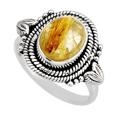 4.19cts solitaire natural golden tourmaline rutile 925 silver ring size 7 y75185