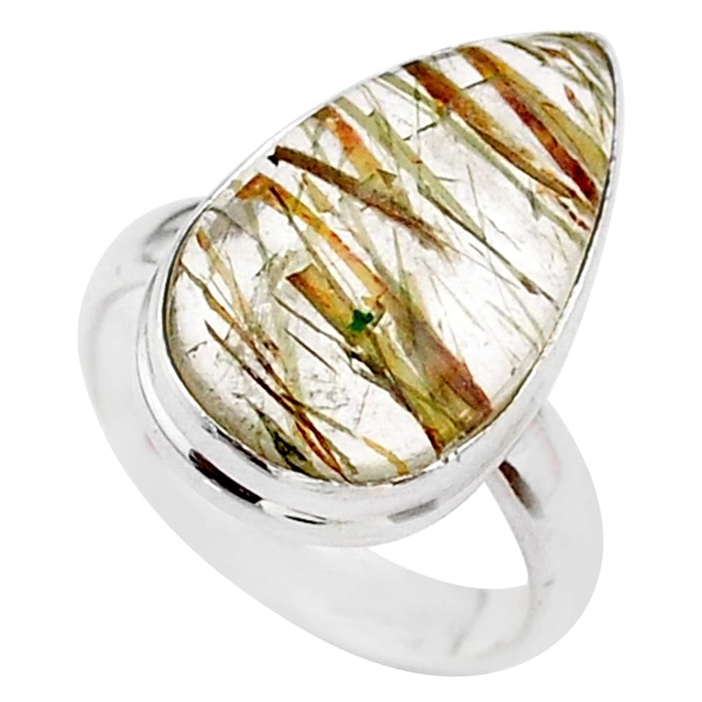 10.78cts solitaire natural golden tourmaline rutile silver ring size 6 t27656