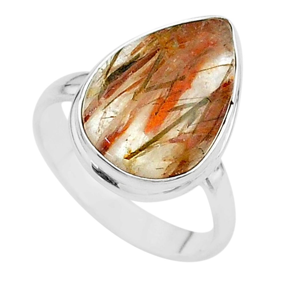 11.23cts solitaire natural golden tourmaline rutile silver ring size 9 t17956