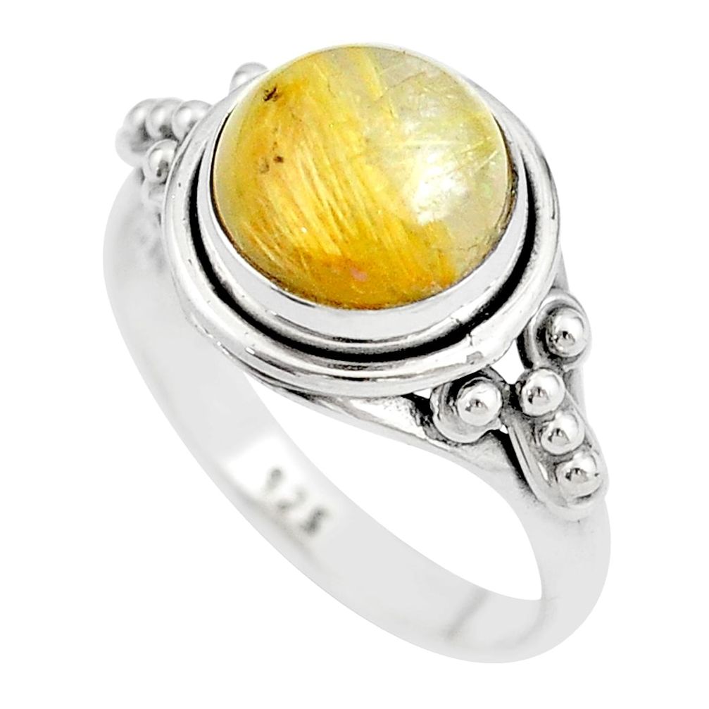 4.90cts solitaire natural golden tourmaline rutile silver ring size 7.5 u31194