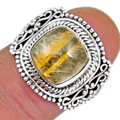 5.76cts solitaire natural golden tourmaline rutile silver ring size 7.5 y6653