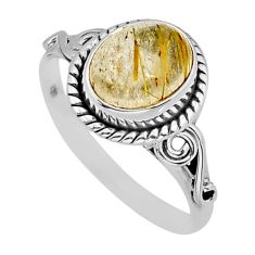 3.04cts solitaire natural golden tourmaline rutile silver ring size 7.5 y76285