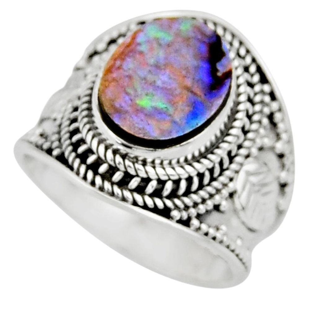 4.55cts solitaire natural green abalone paua seashell silver ring size 7 r51961