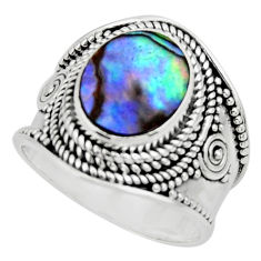 Clearance Sale- 4.21cts solitaire natural green abalone paua seashell silver ring size 7 r51975