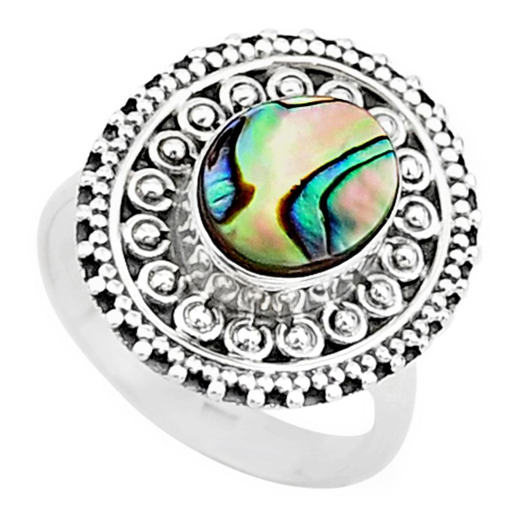 3.40cts solitaire natural green abalone paua seashell silver ring size 7 t15489