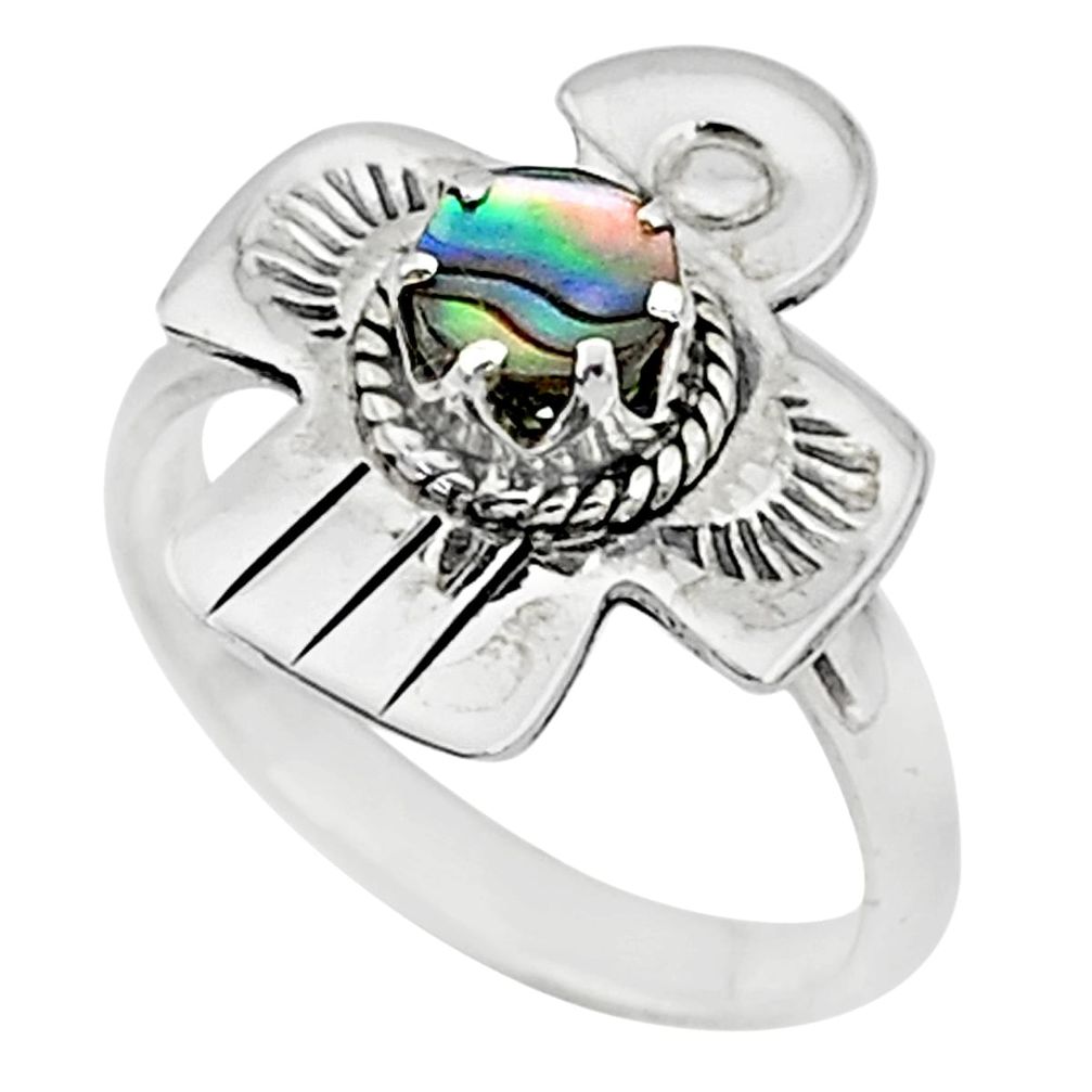 0.60cts solitaire natural green abalone paua seashell silver ring size 7 t6327