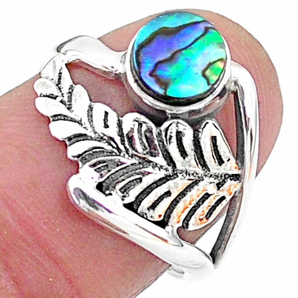 0.98cts solitaire natural green abalone paua seashell silver ring size 7 t6370