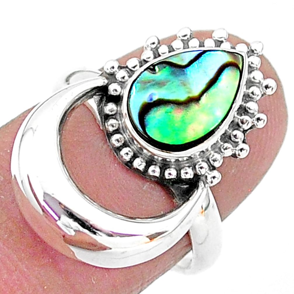 2.52cts solitaire natural green abalone paua seashell silver ring size 7 t6389