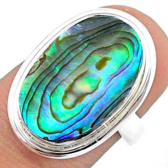 9.55cts solitaire natural green abalone paua seashell silver ring size 7 u19422