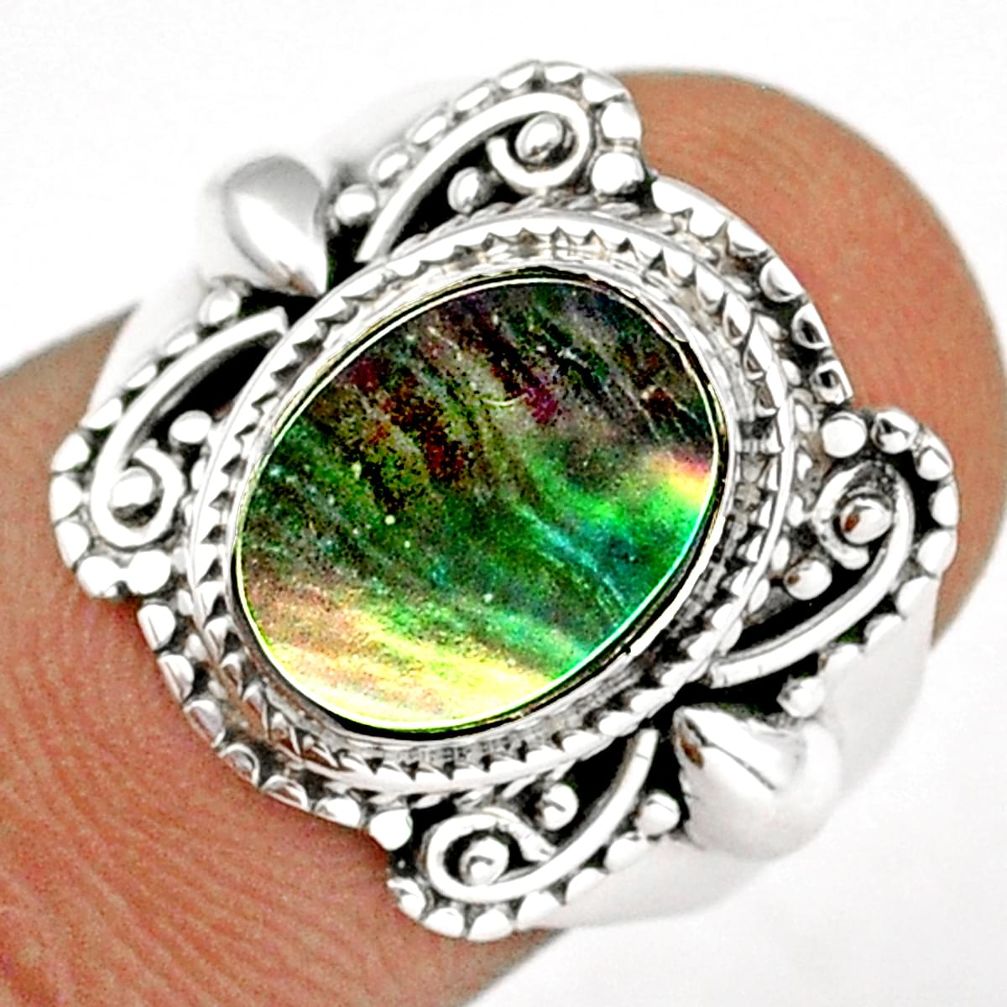 3.10cts solitaire natural green abalone paua seashell silver ring size 7 u5923