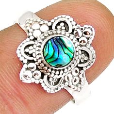 0.45cts solitaire natural green abalone paua seashell silver ring size 7 y4069