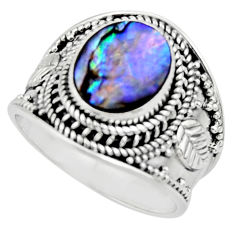 4.38cts solitaire natural green abalone paua seashell silver ring size 8 r51977