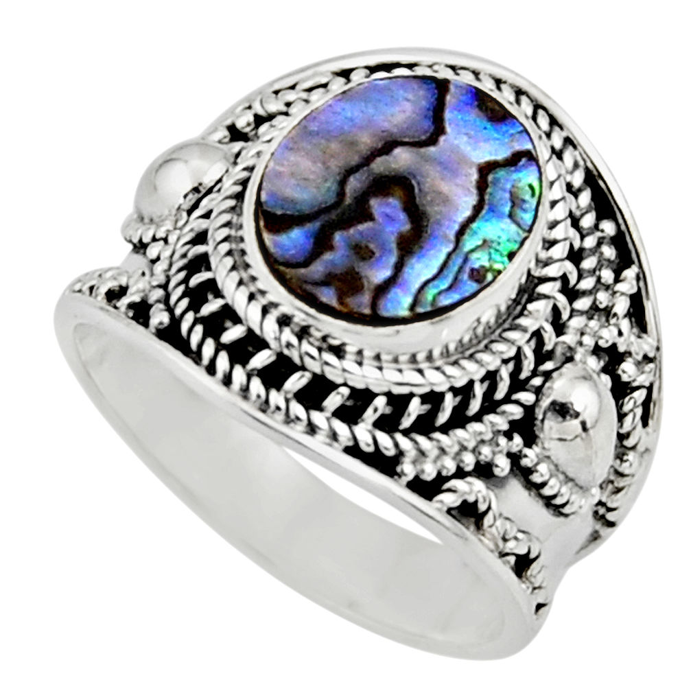 4.71cts solitaire natural green abalone paua seashell silver ring size 8 r51981
