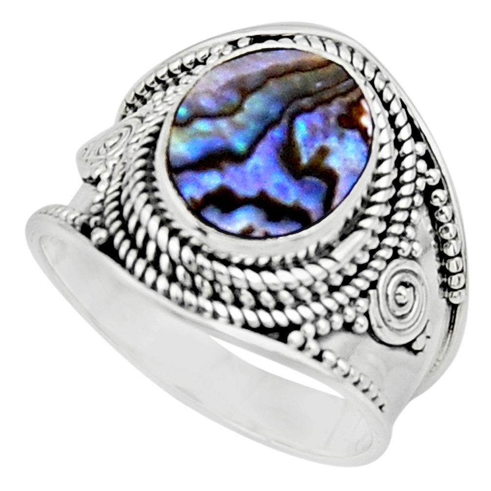 4.21cts solitaire natural green abalone paua seashell silver ring size 8 r51992