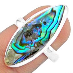 9.27cts solitaire natural green abalone paua seashell silver ring size 8 u19426