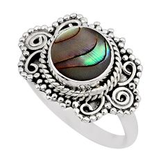 2.42cts solitaire natural green abalone paua seashell silver ring size 8 y46938
