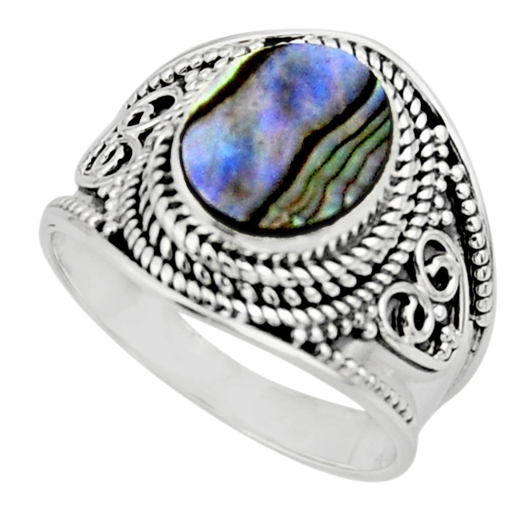 4.38cts solitaire natural green abalone paua seashell silver ring size 9 r51962