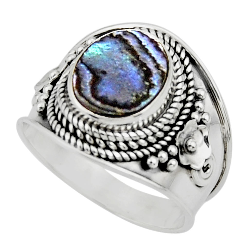 4.52cts solitaire natural green abalone paua seashell silver ring size 9 r51970