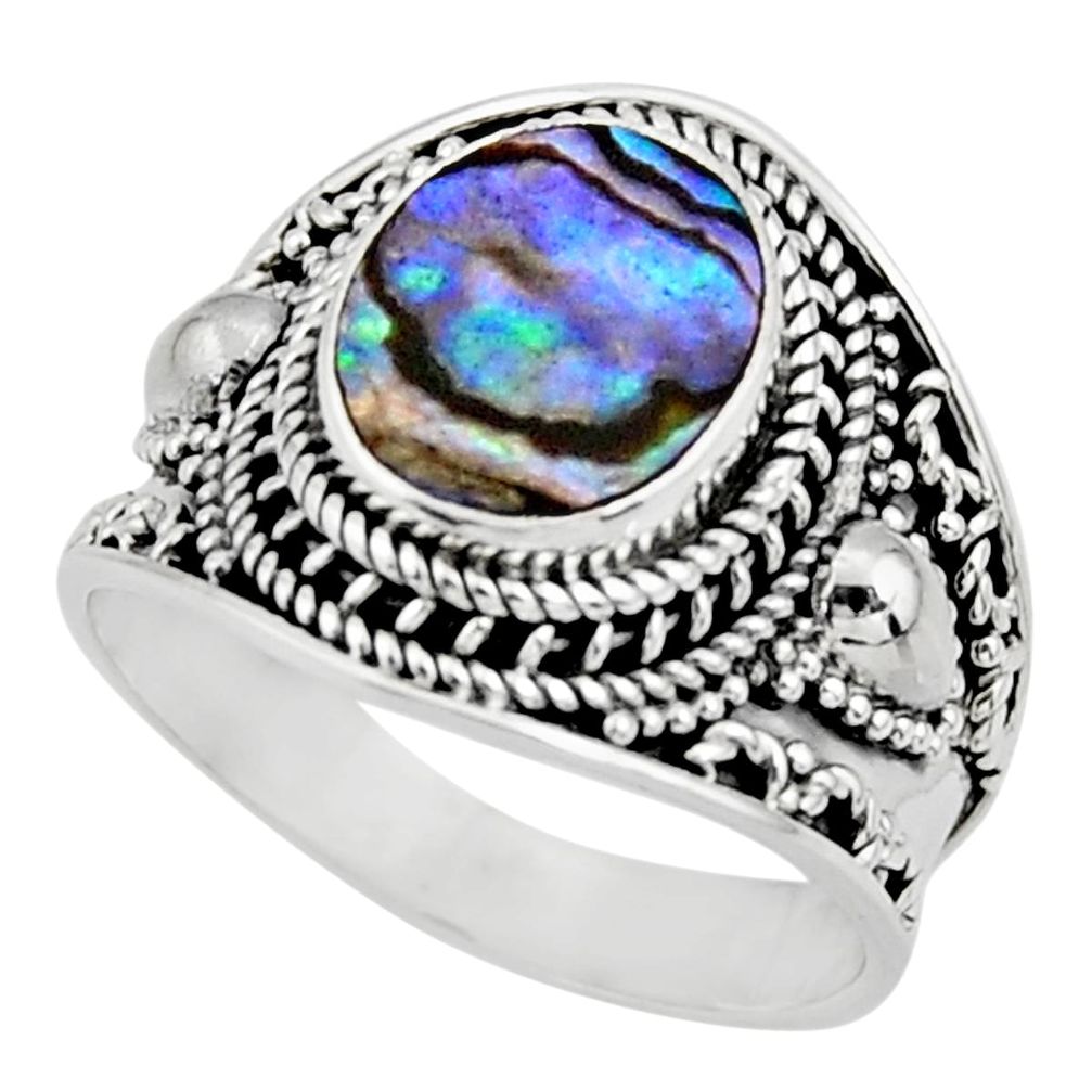 4.38cts solitaire natural green abalone paua seashell silver ring size 9 r51987