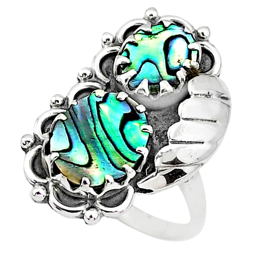 6.78cts solitaire natural green abalone paua seashell silver ring size 9 t6430