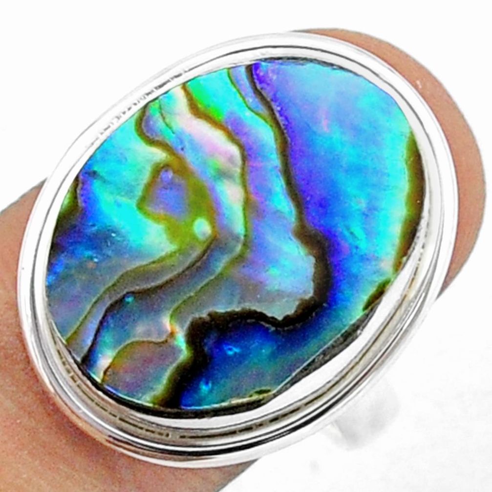 11.66cts solitaire natural green abalone paua seashell silver ring size 9 u19414