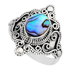 2.33cts solitaire natural green abalone paua seashell silver ring size 9 y46894