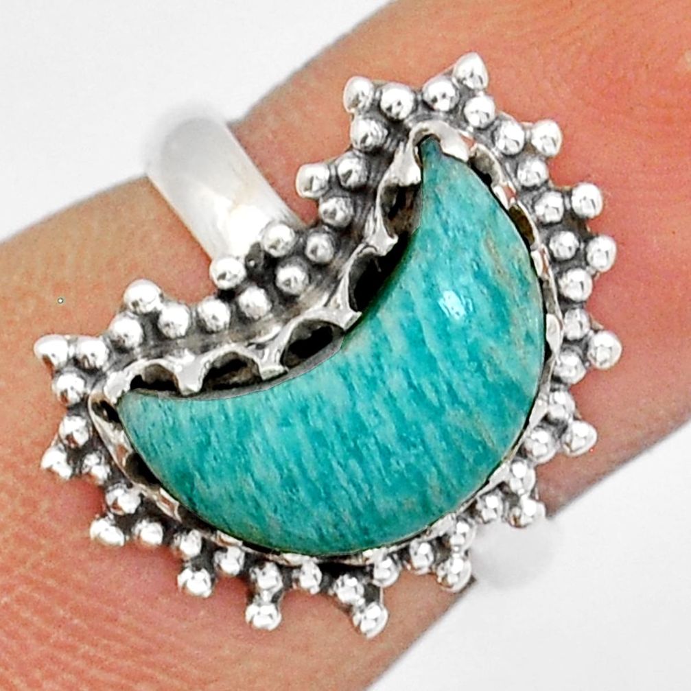 5.75cts solitaire natural green amazonite moon 925 silver ring size 7.5 y12493