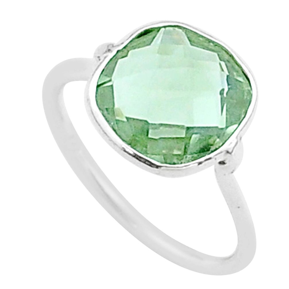 4.47cts solitaire natural green amethyst 925 sterling silver ring size 7 t50711